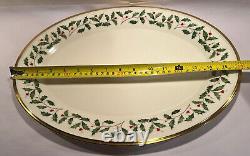 Lenox Holiday Dimension Serving Platter Christmas Holly Gold Rim 16 inch