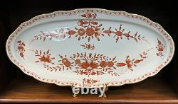 Meissen Indian Flower Painting Coral Red Oval 23 5/8 Fish Serving Platter