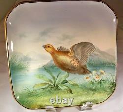 Mintons Circa 1870's Game Birds Set 18 Serving Platter & Six 8 Square Plates