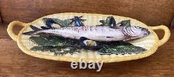 Nice Antique Palissy Majolica Fish In A Basket Platter With Bugs And Mussels