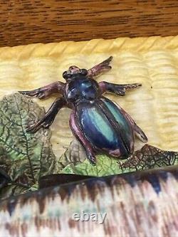 Nice Antique Palissy Majolica Fish In A Basket Platter With Bugs And Mussels