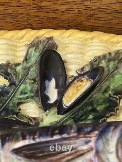 Nice Antique Palissy Majolica Fish In A Basket Platter With Bugs And Mussels