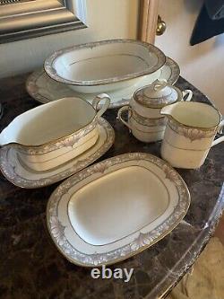 Noritake Bone China Barrymore 7 Serving Pcs Gravy Sugar Creamer Platters Bowl