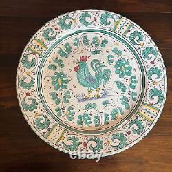 Orvieto Green Rooster Deruta Italian Pottery Round 15 Serving Platter Singing