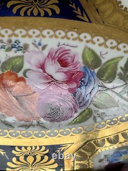Pair (2) Antique Coalport Cobalt & Gold Hand Painted Floral 11 Platters c 1810
