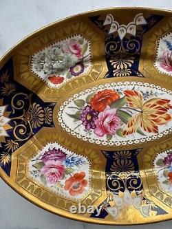 Pair (2) Antique Coalport Cobalt & Gold Hand Painted Floral 11 Platters c 1810