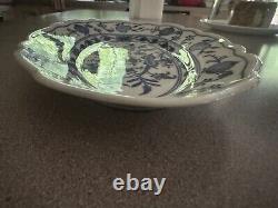 Pair Vtg ZWIEBELMUSTER Czekoslovakia Blue Onion Oval Serving Platters Scalloped