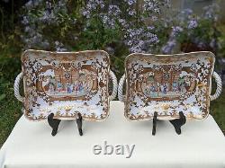 Pair of 2 Fine Chinese Porcelain Left-Right Serving Platters withBraided Handles