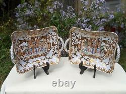 Pair of 2 Fine Chinese Porcelain Left-Right Serving Platters withBraided Handles