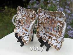 Pair of 2 Fine Chinese Porcelain Left-Right Serving Platters withBraided Handles