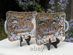 Pair of 2 Fine Chinese Porcelain Left-Right Serving Platters withBraided Handles