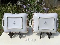 Pair of 2 Fine Chinese Porcelain Left-Right Serving Platters withBraided Handles