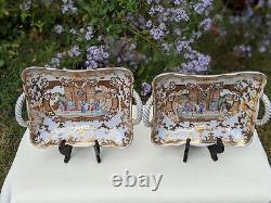 Pair of 2 Fine Chinese Porcelain Left-Right Serving Platters withBraided Handles