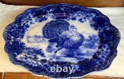 Ridgeway Staffordshire Flow Blue Turkey platter 20 MINT OLD And Gorgeous