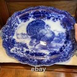 Ridgeway Staffordshire Flow Blue Turkey platter 20 MINT OLD And Gorgeous