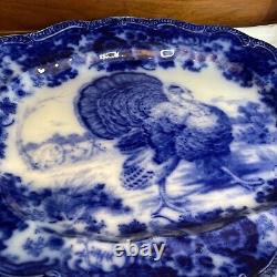 Ridgeway Staffordshire Flow Blue Turkey platter 20 MINT OLD And Gorgeous