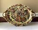 Vtg Chinese Porcelain Figural Oval Serving Platter, Hand Painted W. Gold, 18 L