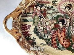 VTG Chinese Porcelain Figural Oval Serving Platter, Hand Painted w. Gold, 18 L