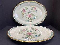 VTG Lenox Morning Blossom Oval Serving Platter Pink Blue Flowers 16 IN Set Of 2