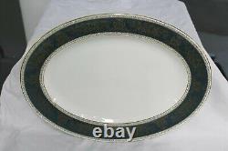 Wedgwood Bone China England Columbia Blue and Gold Oval Serving Platter 15 MINT