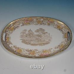 Wedgwood China Gold Oriental Scenic 13¼ Oval Handled Serving Platter Tray