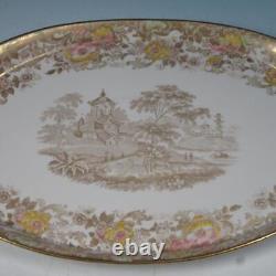 Wedgwood China Gold Oriental Scenic 13¼ Oval Handled Serving Platter Tray